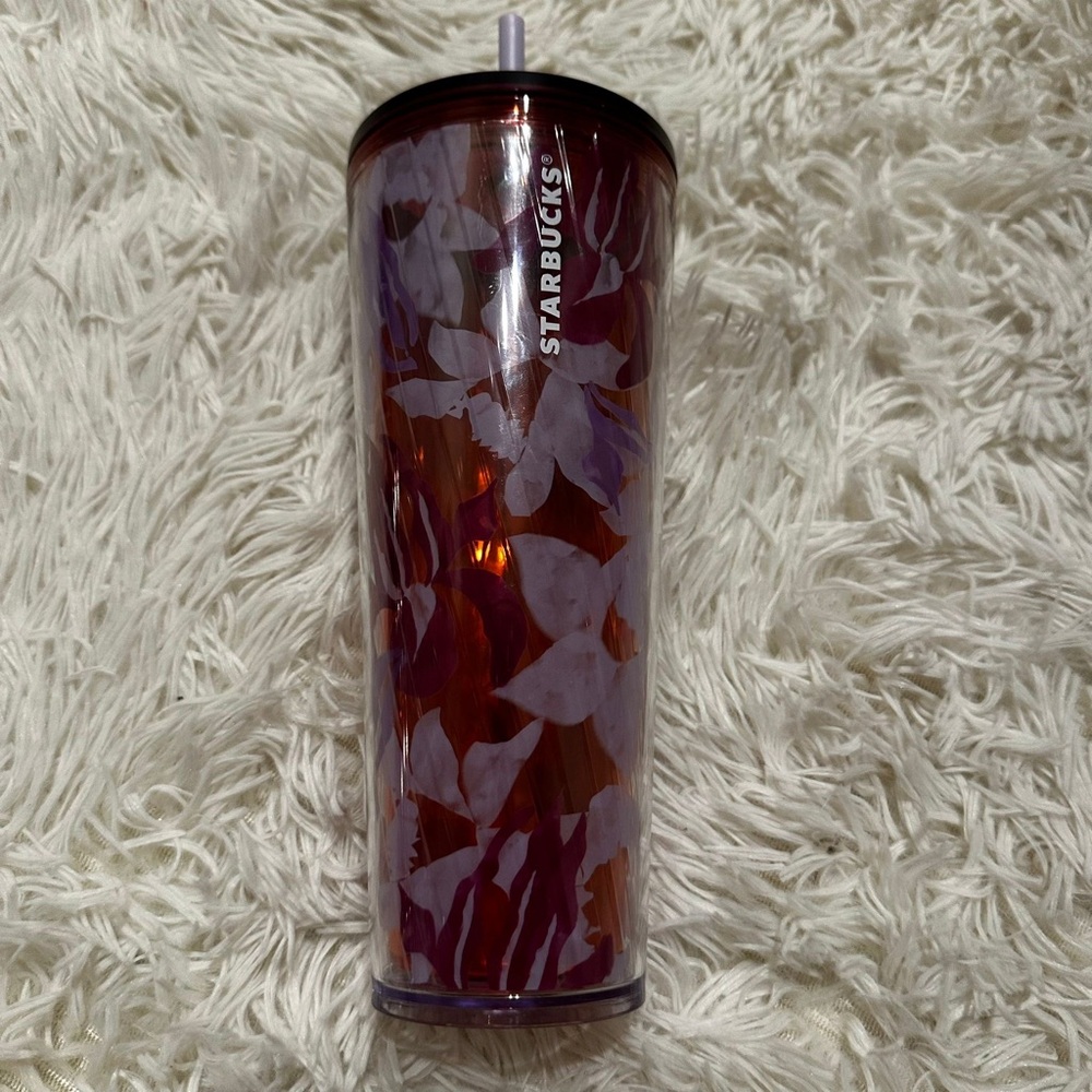 Starbucks Spring 2021 Plum Purple Pink Floral Acrylic Cold Cup Tumbler